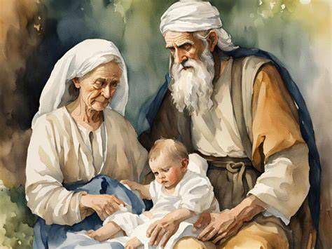 Tema: Paciencia y fe ilustrado con Abraham y Sara esperando el nacimiento de Isaac