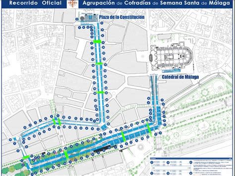 Mapa histórico de Málaga y recorrido de las procesiones