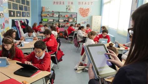 alumnos usando tecnología en el aula