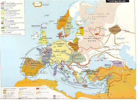 Mapa Europa siglo XIII mostrando territorios involucrados en el conflicto entre Papa Inocencio IV y emperador Federico II