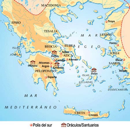 Mapa de santuarios panhelénicos: Olimpia, Delfos, Nemea e Istmia