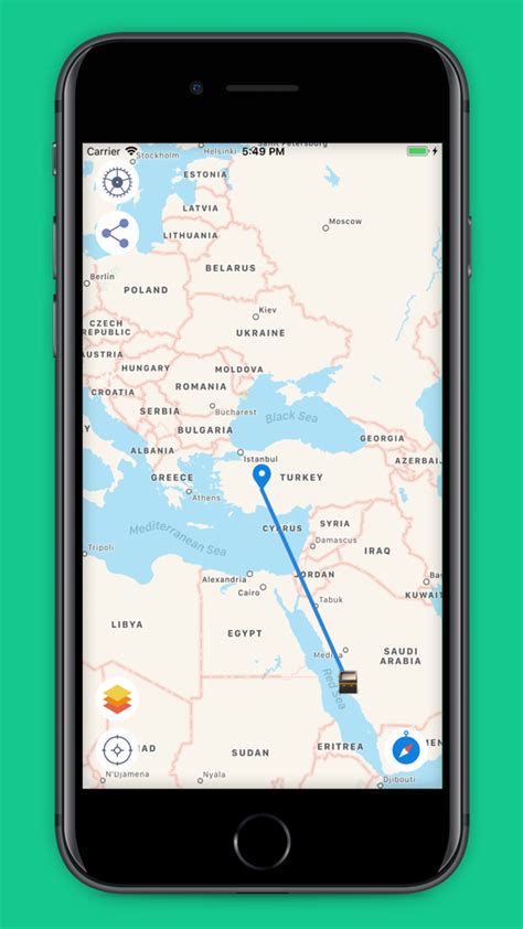 Captura de pantalla de la interfaz de Qibla Finder con mapa GPS y flecha hacia La Meca