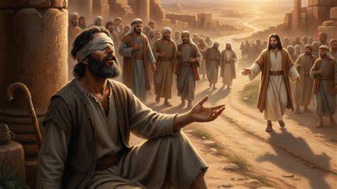Ilustración de Bartimeo pidiendo a Jesús