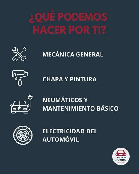 infografía servicios de taller: mecánica, electricidad, chapa y pintura, neumáticos