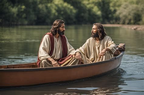 Escena de Jesús y Pedro en el lago de Tiberíades