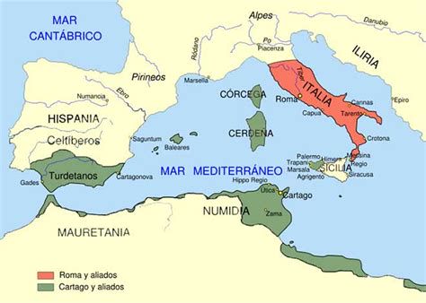Mapa de la expansión cartaginesa en el Mediterráneo