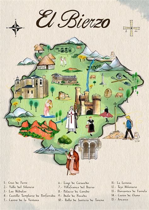 Mapa de la comarca de El Bierzo con principales municipios vitivinícolas