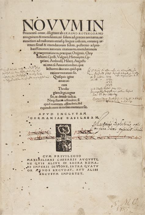 Portada y página interna del Novum Instrumentum de Erasmo mostrando formato bilingüe