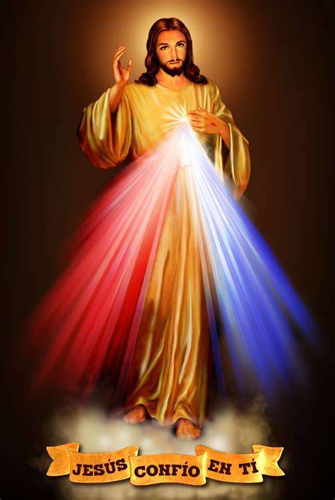 Imagen de Jesús Misericordioso con rayos blanco y rojo
