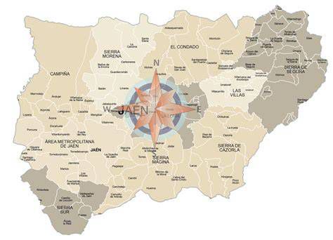 Mapa con las ciudades de Jaén y su devoción a la Virgen del Carmen