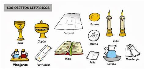 Elementos litúrgicos: cáliz, hostia, incensario