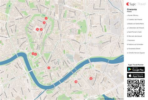 Mapa histórico de Cracovia y ubicación de la Basílica de Santa María
