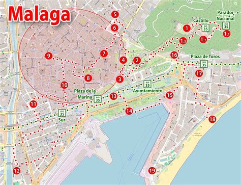 Mapa cultural de Málaga con nodos: Catedral, Palacio Episcopal, colecciones particulares