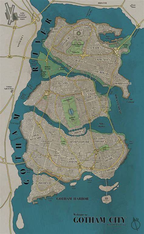 mapa de localizaciones clave: Gotham, Nanda Parbat, la isla del señor Mayhew
