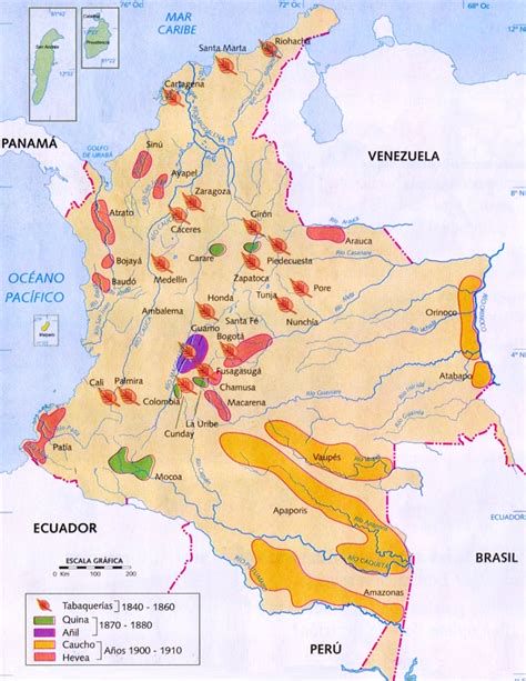 Mapa de misiones francesas en el siglo XIX incluyendo Colombia