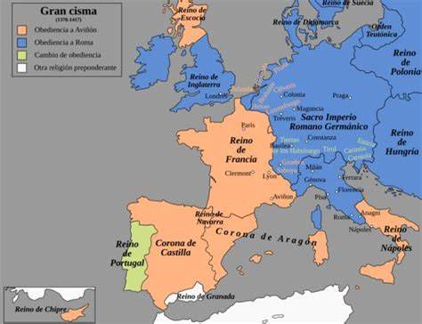 Mapa ilustrativo sobre el cisma avignonés y la historia del papado