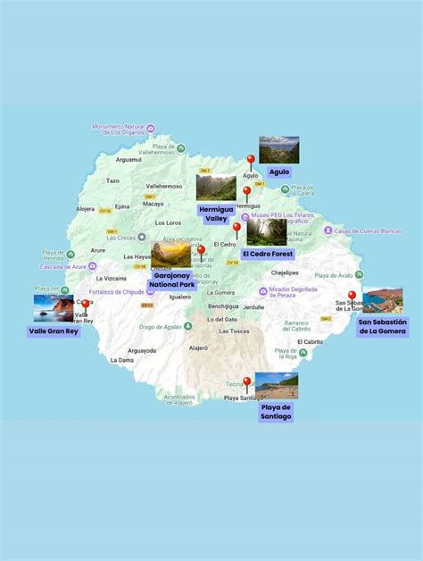 Mapa de La Gomera destacando localidades festivas vinculadas a la Virgen del Carmen