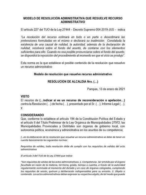 Ejemplo de boletín oficial y resolución administrativa
