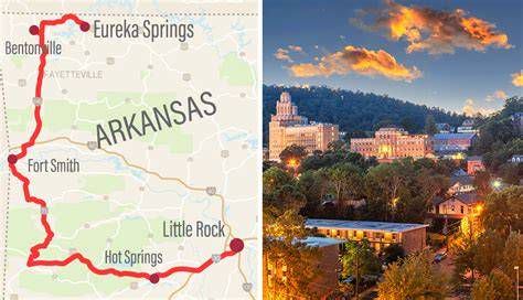 Mapa de Eureka Springs y la ubicación en la cima de Magnetic Mountain