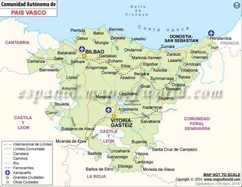 Mapa del País Vasco con ubicación de Bilbao, San Sebastián y Vitoria-Gasteiz