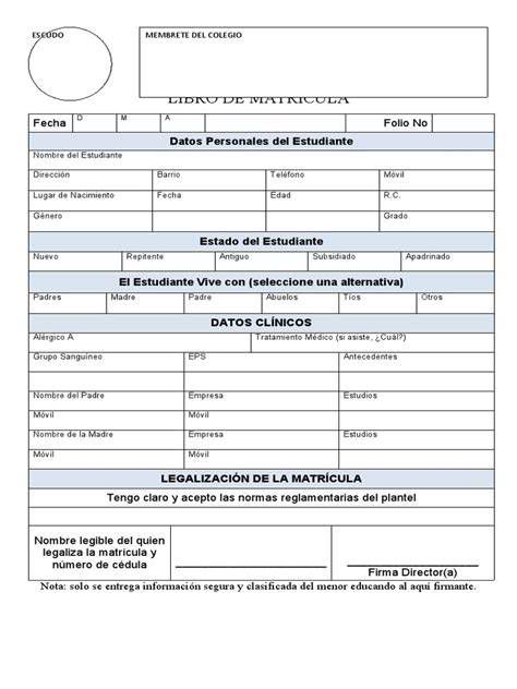 Documentos y formularios de matrícula