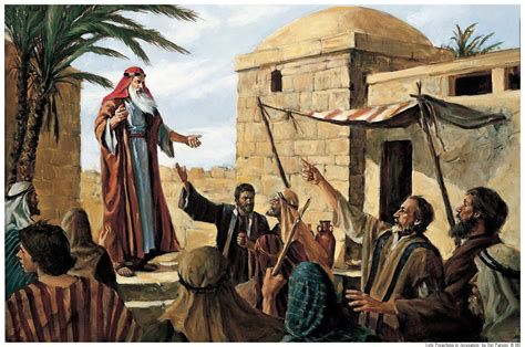 Jerusalén antigua con profetas predicando al pueblo