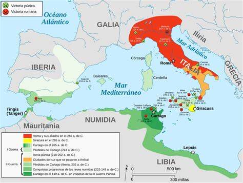 mapa del mediterráneo occidental tras las guerras púnicas (Sicilia, Cerdeña, Córcega, Hispania y África)