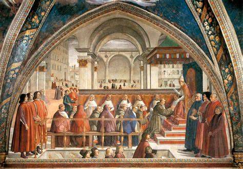 Affreschi della Cappella Sassetti, dettaglio della scena della Conferma della Regola