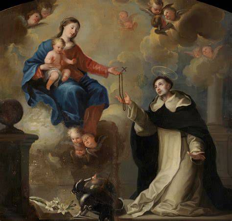 Imagen tradicional de Santo Domingo y la aparición de la Virgen