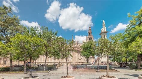 Plaza del Triunfo con el monumento a la Inmaculada y la Catedral al fondo