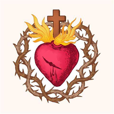 Sagrado Corazón: imagen devocional con corona de espinas y espada