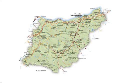 Mapa de la provincia de Guipúzcoa mostrando la localidad de Mondragón