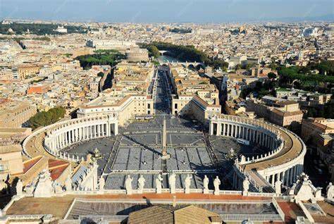 Vista aérea de la Ciudad del Vaticano y Plaza de San Pedro