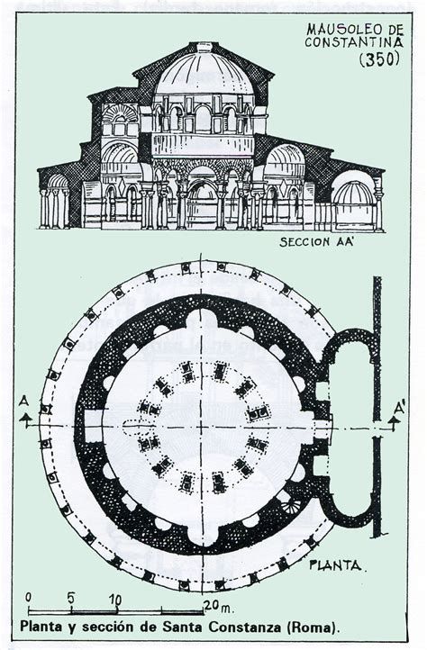 Planta de la antigua basílica, mausoleo de Costanza y catacumbas de Santa Inés