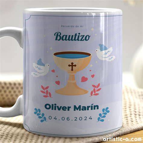tazas y cojines personalizados con foto del bautizo