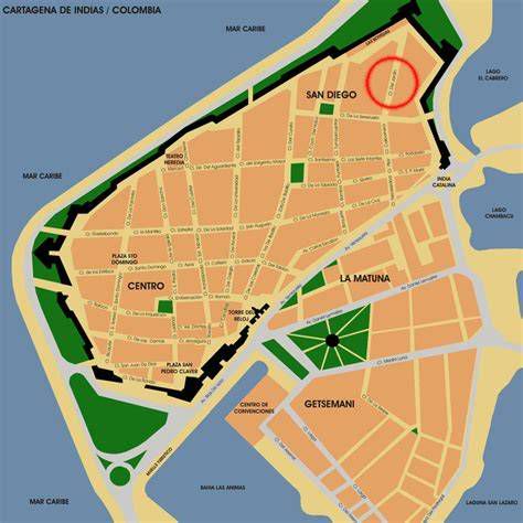 Plano histórico de la Cartagena amurallada con ubicación del Colegio de la Compañía de Jesús