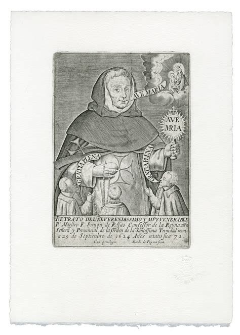 Retrato de San Simón de Rojas con rosario y estampa “Ave, María”