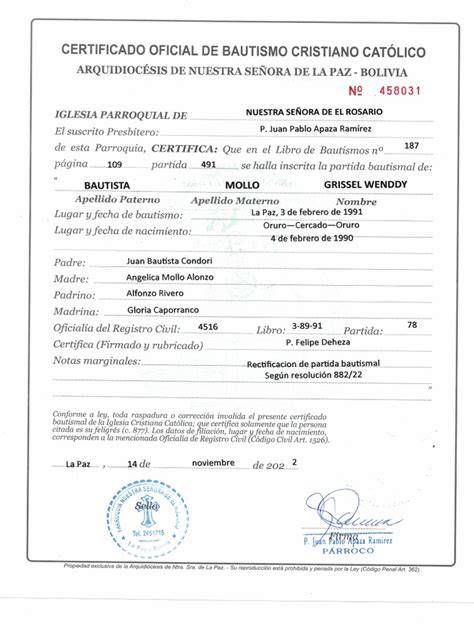 Formulario online para solicitar certificado de bautismo
