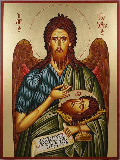 Иоанн Креститель: символы, одежда, штандарт с крестом, золотая ткань на фоне