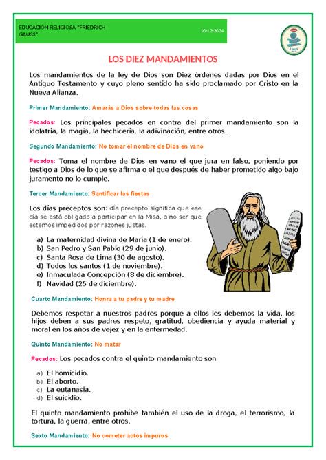 Tabla de pecados contra el sexto mandamiento y sus características