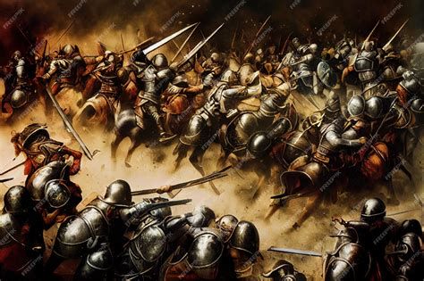 Ilustración de la cruzada y escenario de batalla medieval