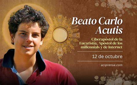 Imagen de Carlo Acutis con un fondo digital y de la Eucaristía