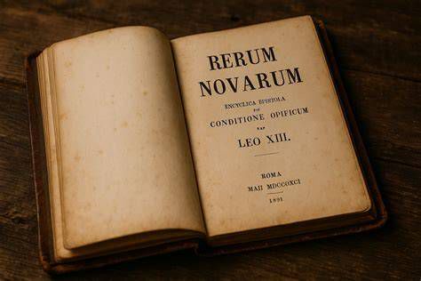 Portadas y fragmentos de encíclicas históricas: Rerum Novarum, Populorum Progressio, Laudato Si'
