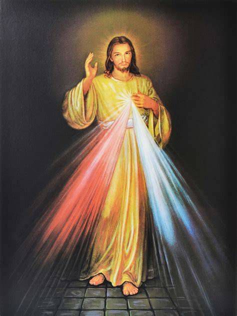 Imagen de la Divina Misericordia: versión de Adolfo Hyla con rayos rojo y pálido