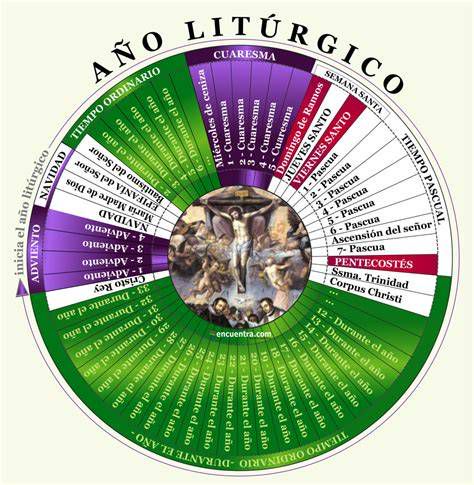 Calendario del año litúrgico mostrando los periodos desde Adviento hasta Cristo Rey