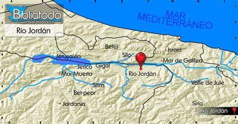 Mapa del río Jordán y lugar del bautismo de Juan