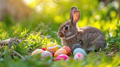 Huevos de Pascua decorados y el Conejo de Pascua tradicional