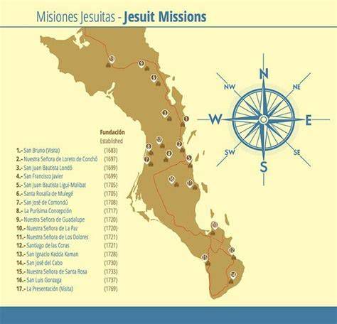 Misiones jesuitas en Baja California, mapa y arquitectura de misión
