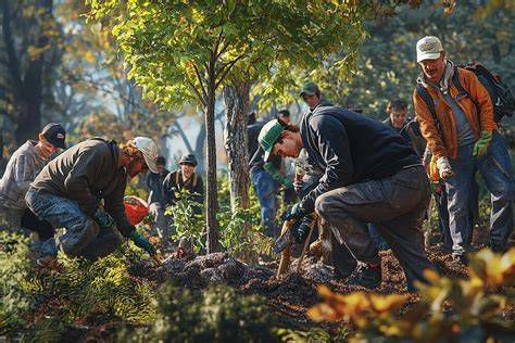 Reforestación en Monte Orgegia: voluntarios plantando árboles