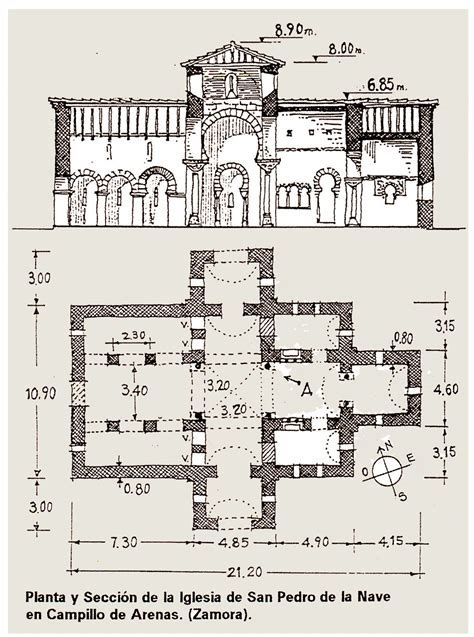 planta y alzado de una iglesia visigoda típica (cruciforme y basilical)